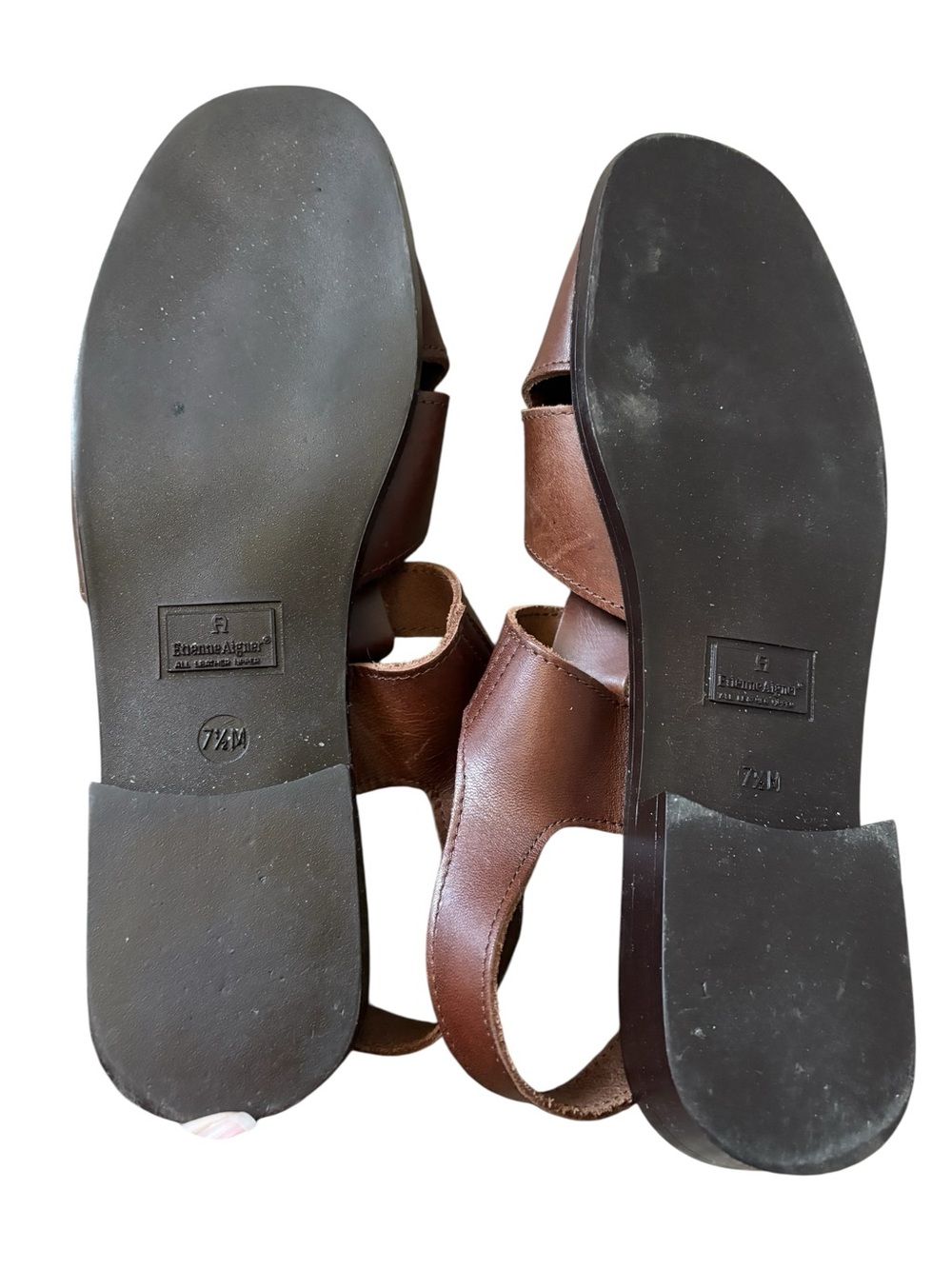 Etienne Aigner Brown Leather T-Strap Fisherman Sandals Size 7.5 - Picture 6 of 7
